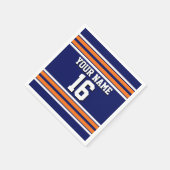 ネイビーブルーとオレンジ色のホワイトストライプチームジャージー スタンダードカクテルナプキン (角)