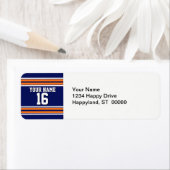 ネイビーブルーとオレンジ色のホワイトストライプチームジャージー ラベル (インサイチュ)