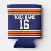 ネイビーブルーとオレンジ色のホワイトストライプチームジャージー 缶クーラー (裏面)