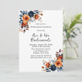 ネイビーブルーとオレンジ色の牡丹の花嫁の昼食会 招待状 (スタンド正面)