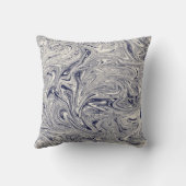 ネイビーブルーとクリーミーなホワイトマーブルスワール クッション (裏面)