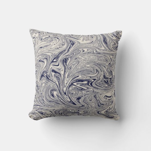 ネイビーブルーとクリーミーなホワイトマーブルスワール クッション (正面)