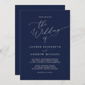 ネイビーブルーとクリームのミニマルな結婚式招待状 招待状 (正面/裏面)