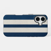 ネイビーブルーとクリームの縦ストライプ シームレス iPhone 16ケース (裏面横)