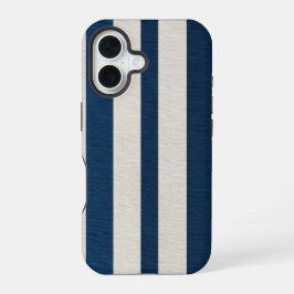 ネイビーブルーとクリームの縦ストライプ シームレス iPhone 16ケース