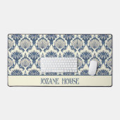 ネイビーブルーとクリームシーシェルパターン デスクマット (キーボード&マウス)