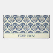 ネイビーブルーとクリームシーシェルパターン デスクマット (正面)