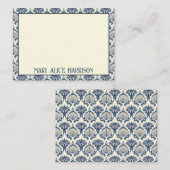 ネイビーブルーとクリームシーシェルパターン ノートカード (正面/裏面)