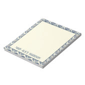 ネイビーブルーとクリームシーシェルパターン ノートパッド (回転)