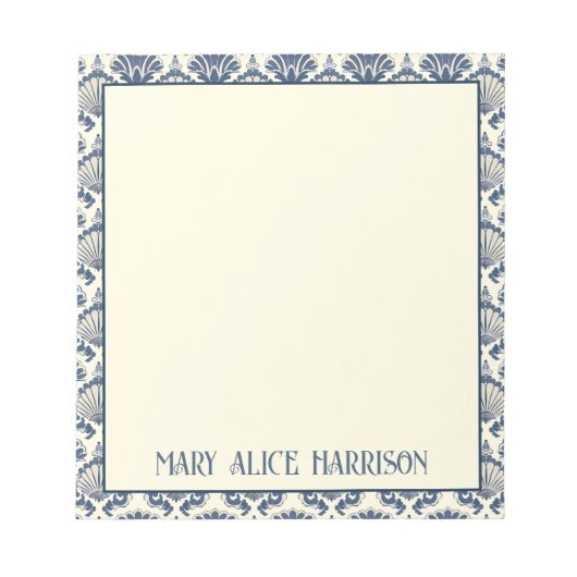 ネイビーブルーとクリームシーシェルパターン ノートパッド (正面)