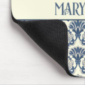 ネイビーブルーとクリームシーシェルパターン マウスパッド (コーナー)