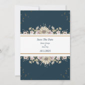 ネイビーブルーとクリーム図解入りの、写真付きのの花結婚の数 招待状 (裏面)