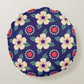 ネイビーブルーとクリーム花 ラウンドクッション (裏面)