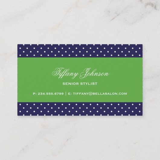 ネイビーブルーとグリーンかわいいモダン水玉模様 名刺 (裏面)
