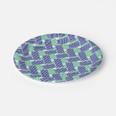 ネイビーブルーとグリーンのストライプ ペーパープレート (アングル)