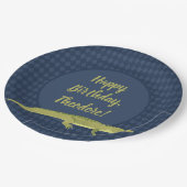 ネイビーブルーとグリーンのメンズアリゲーターバースデーパーティー ペーパープレート (アングル)