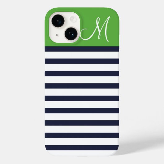 ネイビーブルーとグリーンの名門私立校風のストライプモノグラム Case-Mate iPhoneケース (裏面)