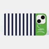 ネイビーブルーとグリーンの名門私立校風のストライプモノグラム Case-Mate iPhoneケース (裏面 (横))