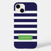 ネイビーブルーとグリーンの名門私立校風のストライプモノグラム Case-Mate iPhoneケース (裏面)