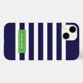 ネイビーブルーとグリーンの名門私立校風のストライプモノグラム Case-Mate iPhoneケース (裏面 (横))