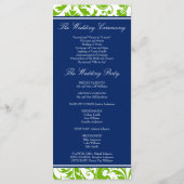 ネイビーブルーとグリーンの渦巻きダマスク結婚式プログラム プログラム (裏面)