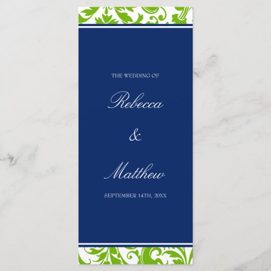 ネイビーブルーとグリーンの渦巻きダマスク結婚式プログラム プログラム (正面)