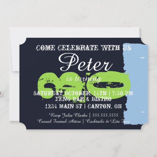 ネイビーブルーとグリーンダーティ30th誕生日パーティー 招待状 (裏面)