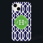 ネイビーブルーとグリーントレリスモダンモノグラム Case-Mate iPhone 14ケース<br><div class="desc">可愛ガーリーい名門私立校風のトレンディーシックスタイリッシュ幾何モダンTrellisパターン。モノグラムカスタムのパーソナライズされたイニシャルまたは名前を追加。一クリック種のデザインのフォントと色を変更するにはユニーク、[It]ボタン。</div>