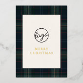 ネイビーブルーとグリーンプレイドビジネスクリスマス 箔シーズンカード (正面)