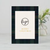 ネイビーブルーとグリーンプレイドビジネスクリスマス 箔シーズンカード (立ち正面)