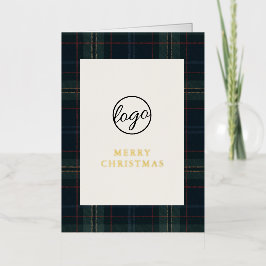 ネイビーブルーとグリーンプレイドビジネスクリスマス 箔シーズンカード