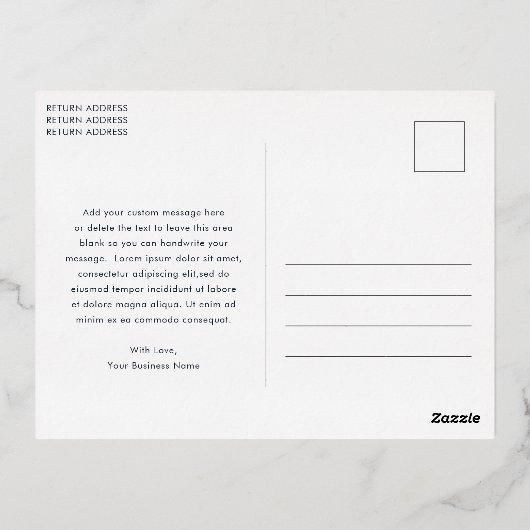 ネイビーブルーとグリーンプレイドビジネスクリスマス 箔シーズンポストカード (裏面)