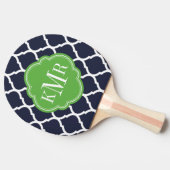 ネイビーブルーとグリーンモロッコクローバーモノグラム 卓球ラケット (横)