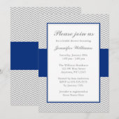 ネイビーブルーとグレーのシェブロン ブライダルシャワー 招待状 (正面/裏面)