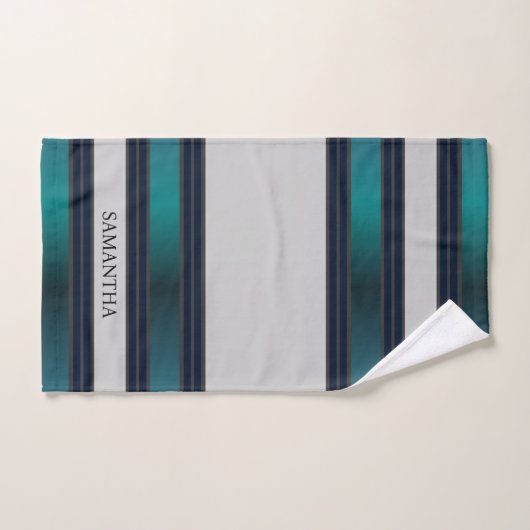 ネイビーブルーとグレーのジオメトストライプリの名前 バスタオルセット (ハンドタオル)