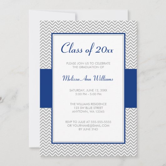 ネイビーブルーとグレーシェブロン卒業パーティー 招待状 (正面)