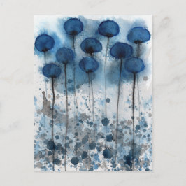 ネイビーブルーとグレーポピー、フラワーガーデンポストカード ポストカード