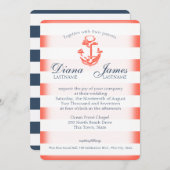 ネイビーブルーとコーストライプル航海の結婚ズ 招待状 (正面/裏面)