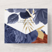 ネイビーブルーとコーラルの花柄 ウェディングオールインワン招待状 オールインワン招待状 (裏面)