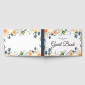 ネイビーブルーとコーラルウォーターのカラーフローラ結婚ズ ゲストブック (全面)
