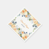 ネイビーブルーとコーラルウォーターのカラーフローラ結婚ズ スタンダードカクテルナプキン (角)