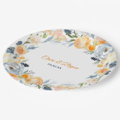 ネイビーブルーとコーラルウォーターのカラーフローラ結婚ズ ペーパープレート (アングル)