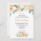 ネイビーブルーとコーラルウォーターのカラーフローラ結婚ズ 招待状 (正面)
