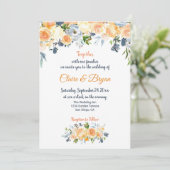 ネイビーブルーとコーラルウォーターのカラーフローラ結婚ズ 招待状 (スタンド正面)