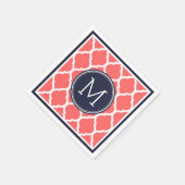 ネイビーブルーとコーラルクローバー結婚ズモノグラム スタンダードカクテルナプキン (角)