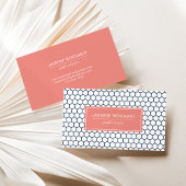 ネイビーブルーとコーラルハニカム幾何学模様 名刺