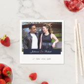 ネイビーブルーとコーラルフォト結婚のカクテルナプキン スタンダードカクテルナプキン (インサイチュ)