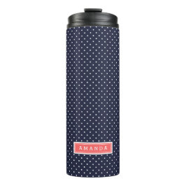 ネイビーブルーとコーラルミニドットモノグラム タンブラー