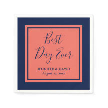 ネイビーブルーとコーラルモダンスクリプ結婚ト