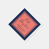 ネイビーブルーとコーラルモダンスクリプ結婚ト スタンダードカクテルナプキン (角)